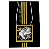 Gepersonaliseerde zwarte en gouden ijsbrekers medium cadeauzakje (Voorkant)