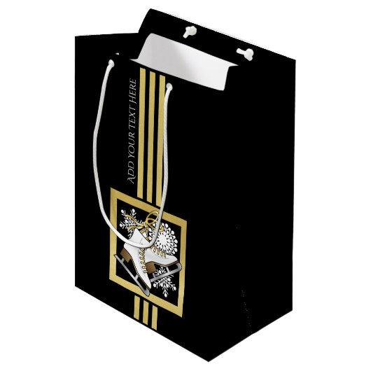 Gepersonaliseerde zwarte en gouden ijsbrekers medium cadeauzakje (Voorkant Gekanteld)