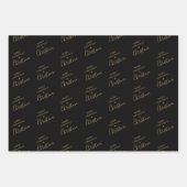 Gepersonaliseerde zwarte en gouden kerstcadeautjes inpakpapier vel (Voorkant)