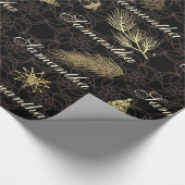 Gepersonaliseerde, zwarte en gouden kerstcadeauver cadeaupapier (Hoek)