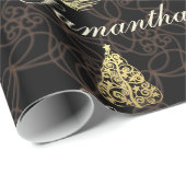 Gepersonaliseerde, zwarte en gouden kerstcadeauver cadeaupapier (Rol Hoek)