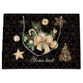 Gepersonaliseerde, zwarte en gouden kerstcadeauver groot cadeauzakje (Voorkant)