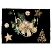 Gepersonaliseerde, zwarte en gouden kerstcadeauver groot cadeauzakje (Achterkant)
