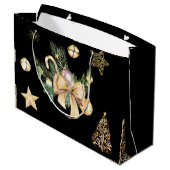 Gepersonaliseerde, zwarte en gouden kerstcadeauver groot cadeauzakje (Achterkant Gekanteld)