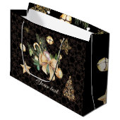 Gepersonaliseerde, zwarte en gouden kerstcadeauver groot cadeauzakje (Voorkant Gekanteld)