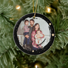 Gepersonaliseerde Zwarte en Gouden Ster Foto Kerst Keramisch Ornament