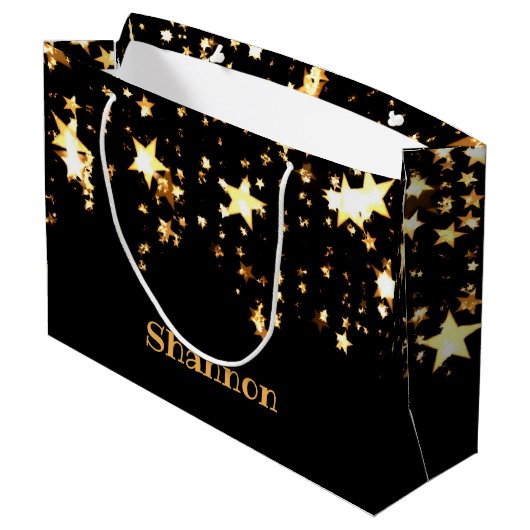 Gepersonaliseerde zwarte en gouden sterren - Mouss Groot Cadeauzakje (Achterkant Gekanteld)
