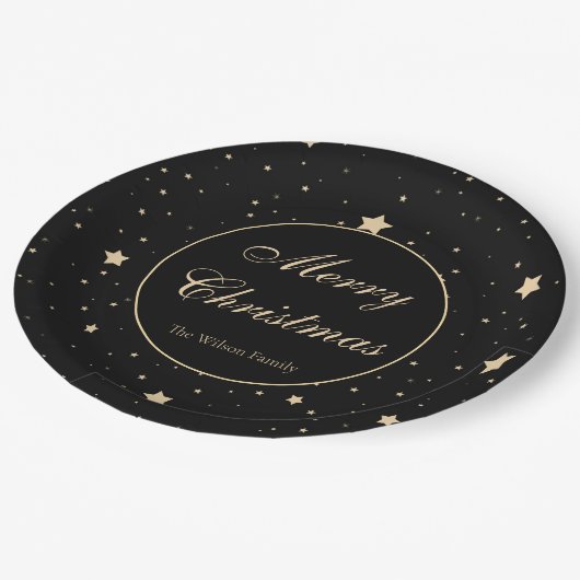 Gepersonaliseerde zwarte en gouden Sterrennacht ke Papieren Bordje (Gekanteld)