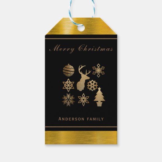 Gepersonaliseerde zwarte en goudkerst cadeaulabel (Voorkant)