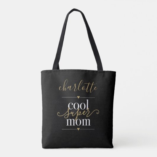 Gepersonaliseerde zwarte en goudkleurige supermam tote bag (Achterkant)