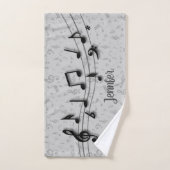 Gepersonaliseerde zwarte en grijze Muzieknoten Bad Handdoek (Handdoek)