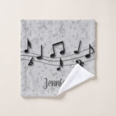Gepersonaliseerde zwarte en grijze Muzieknoten Bad Handdoek (Wasdoekje)
