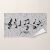 Gepersonaliseerde zwarte en grijze Muzieknoten Bad Handdoek (Handdoek)