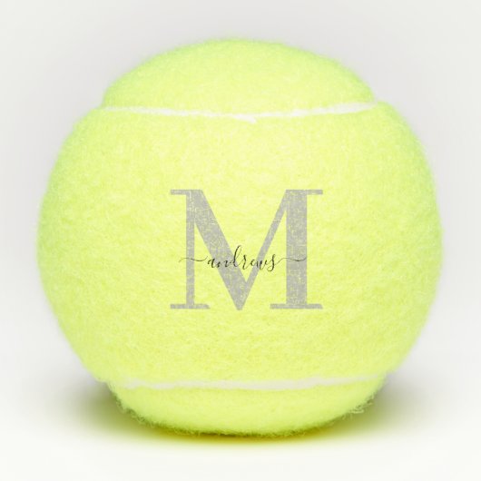 Gepersonaliseerde zwarte en grijze Signature Naam Tennisballen (Voorkant)