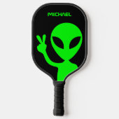 Gepersonaliseerde zwarte en kalkgroene Alien Pickleball Paddle (Achterkant)