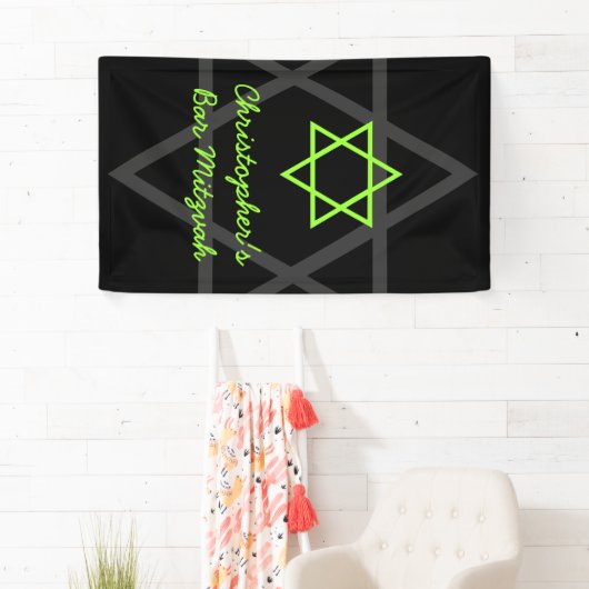 Gepersonaliseerde zwarte en limoengroene bar mitsw spandoek (Insitu)