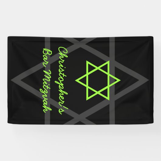 Gepersonaliseerde zwarte en limoengroene bar mitsw spandoek (Horizontaal)