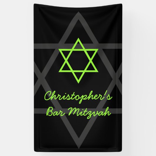 Gepersonaliseerde zwarte en limoengroene bar mitsw spandoek (Verticaal)