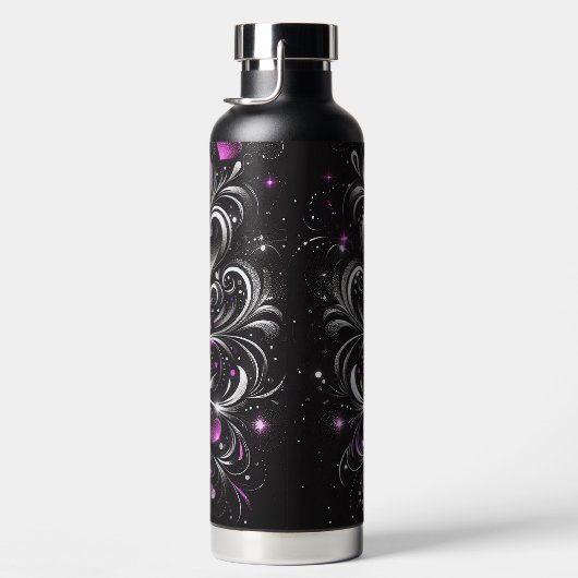 Gepersonaliseerde zwarte en paarse glitter harten waterfles (Rechts)