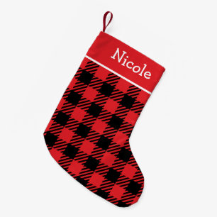Gepersonaliseerde zwarte en rode Buffalo Plaid Kleine Kerstsok