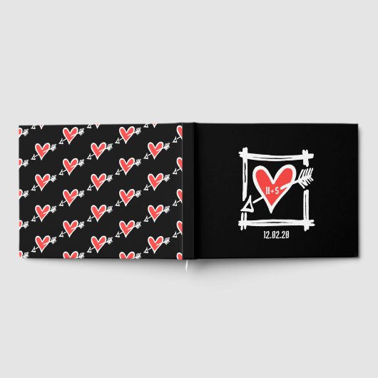 Gepersonaliseerde zwarte en rode liefdeshartwedstr gastenboek (Volledig)