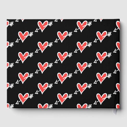 Gepersonaliseerde zwarte en rode liefdeshartwedstr gastenboek (Achterkant)