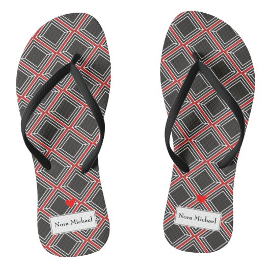 Gepersonaliseerde zwarte en rode Teenslippers (Voetbed)