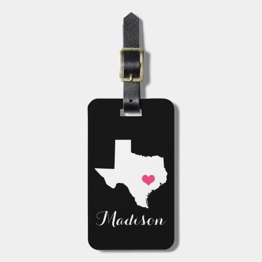 Gepersonaliseerde Zwarte en Roze Hart Texas Home S Bagagelabel (Voorkant verticaal)