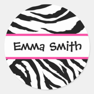 Gepersonaliseerde zwarte en roze Zebra stickers