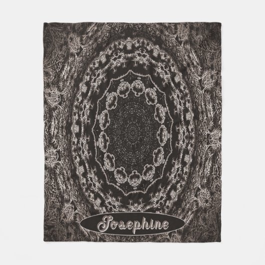 Gepersonaliseerde zwarte en taupe mandala fleece deken (Voorkant)