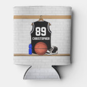 Gepersonaliseerde zwarte en witte Basketball Jerse Blikjeskoeler (Voorkant)