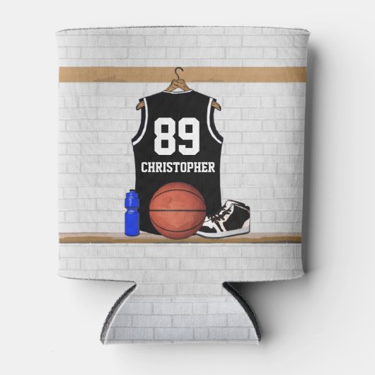 Gepersonaliseerde zwarte en witte Basketball Jerse Blikjeskoeler (Voorkant)