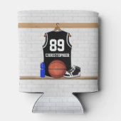 Gepersonaliseerde zwarte en witte Basketball Jerse Blikjeskoeler (Achterkant)