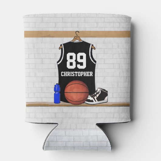 Gepersonaliseerde zwarte en witte Basketball Jerse Blikjeskoeler (Achterkant)