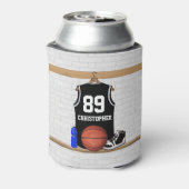 Gepersonaliseerde zwarte en witte Basketball Jerse Blikjeskoeler (Blikje Achterkant)