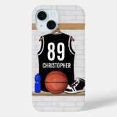 Gepersonaliseerde zwarte en witte Basketball Jerse Case-Mate iPhone Case (Achterkant)