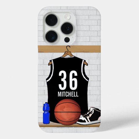 Gepersonaliseerde zwarte en witte Basketball Jerse Case-Mate iPhone Case (Achterkant)