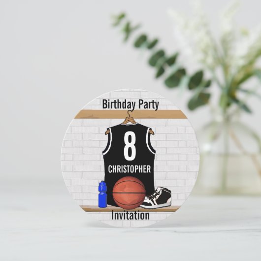 Gepersonaliseerde zwarte en witte Basketball Jerse Kaart (Staand voorkant)