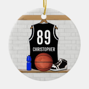 Gepersonaliseerde zwarte en witte Basketball Jerse Keramisch Ornament