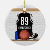 Gepersonaliseerde zwarte en witte Basketball Jerse Keramisch Ornament (Achterkant)