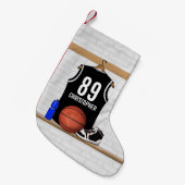 Gepersonaliseerde zwarte en witte Basketball Jerse Kleine Kerstsok (Voorkant (Hangend))
