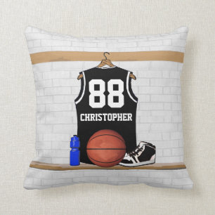 Gepersonaliseerde zwarte en witte Basketball Jerse Kussen