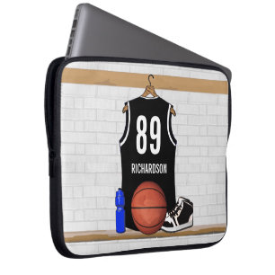 Gepersonaliseerde zwarte en witte Basketball Jerse Laptop Sleeve