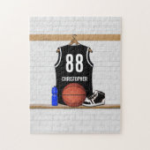 Gepersonaliseerde zwarte en witte Basketball Jerse Legpuzzel (Verticaal)