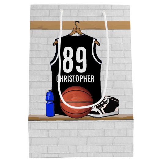 Gepersonaliseerde zwarte en witte Basketball Jerse Medium Cadeauzakje (Achterkant)