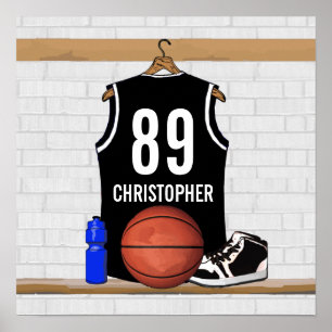 Gepersonaliseerde zwarte en witte Basketball Jerse Poster