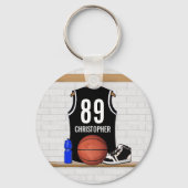 Gepersonaliseerde zwarte en witte Basketball Jerse Sleutelhanger (Achterkant)