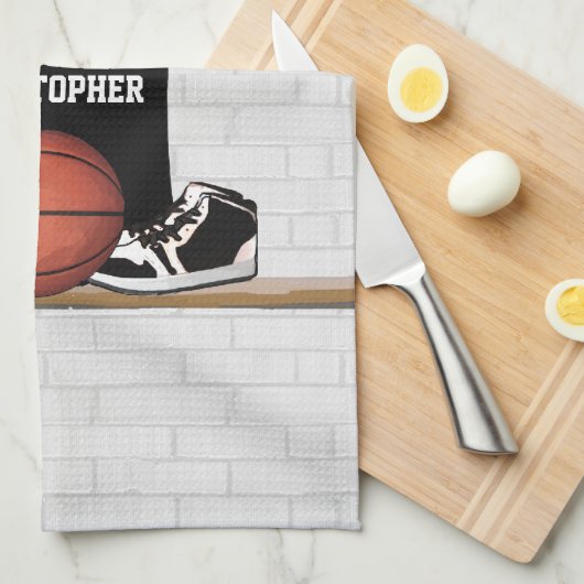 Gepersonaliseerde zwarte en witte Basketball Jerse Theedoek (Quarter Fold)