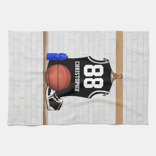 Gepersonaliseerde zwarte en witte Basketball Jerse Theedoek (Horizontaal)