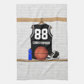 Gepersonaliseerde zwarte en witte Basketball Jerse Theedoek (Verticaal)
